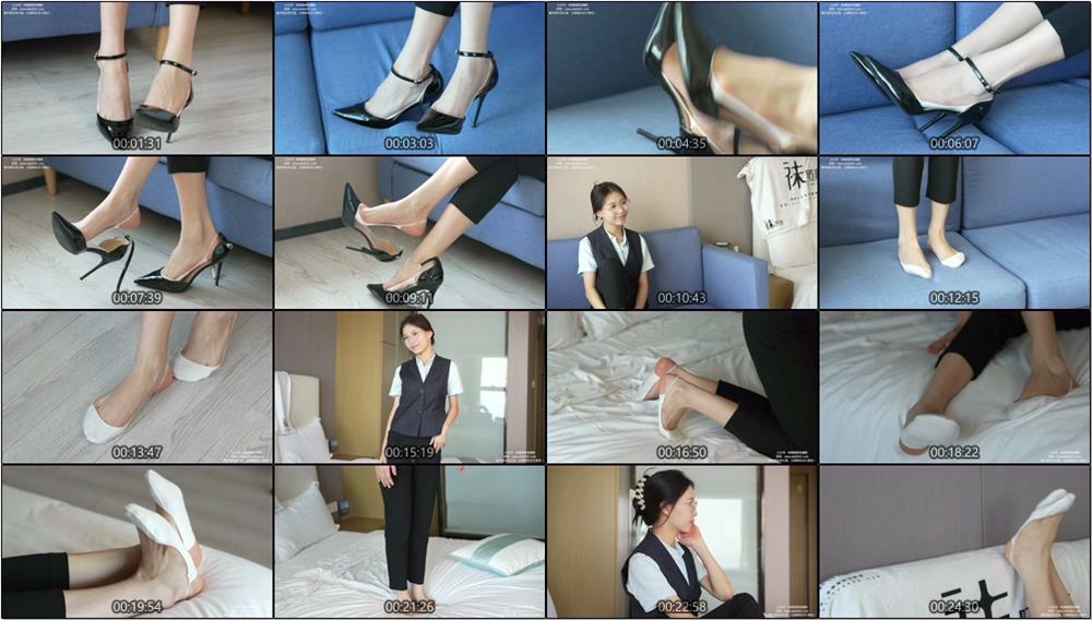 [袜啵啵] 413期 芝士-高跟鞋、白色吊带船袜、银行制服(带视频)【145P+1V/5.75G】